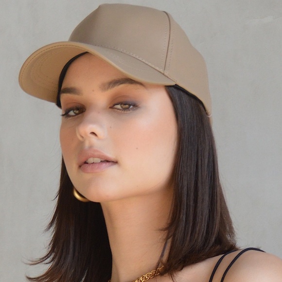 Olive & Pique Faux Leather Cap in Mocha - Picture 3 of 5